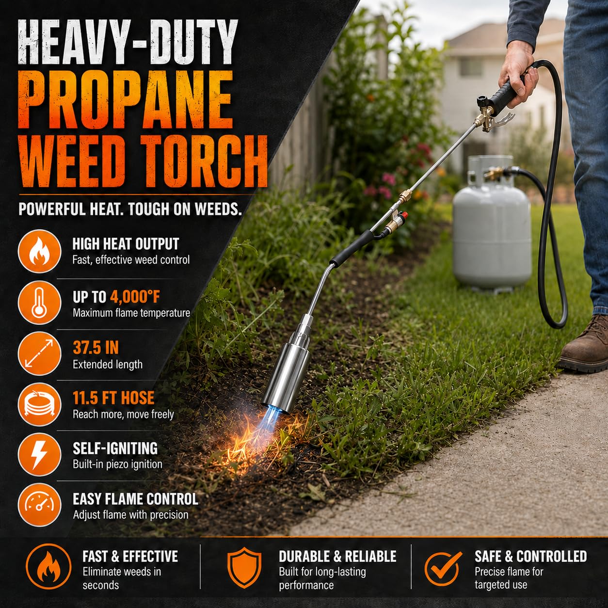 Brightpik close-up of metal wand and nozzle highlighting durable construction and precise flame