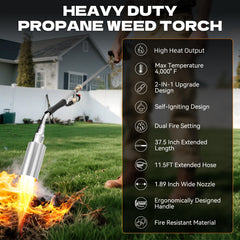 Brightpik close-up of nozzle and flame tip delivering intense heat for fast weed removal