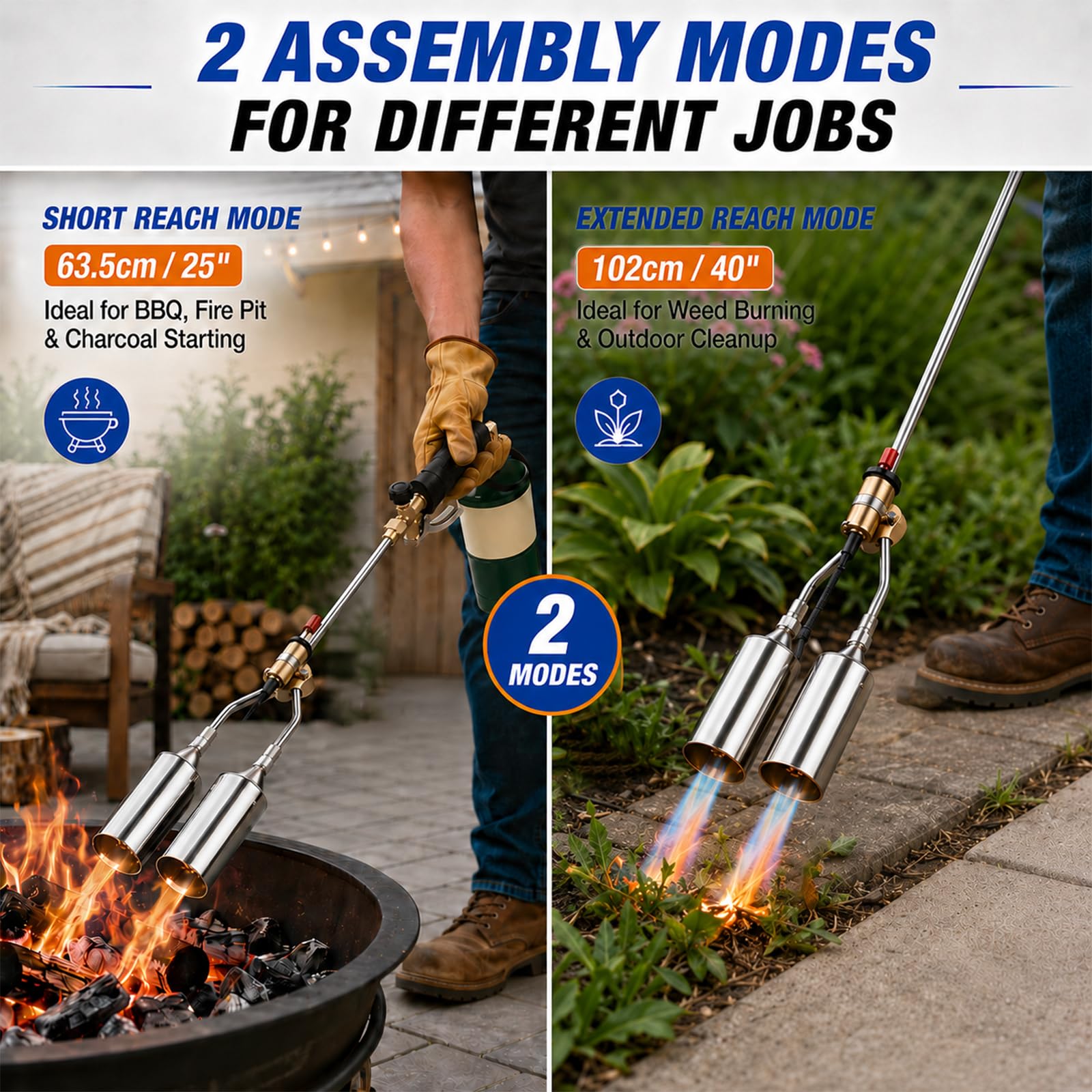 Brightpik torch in use burning weeds for fast outdoor cleanup