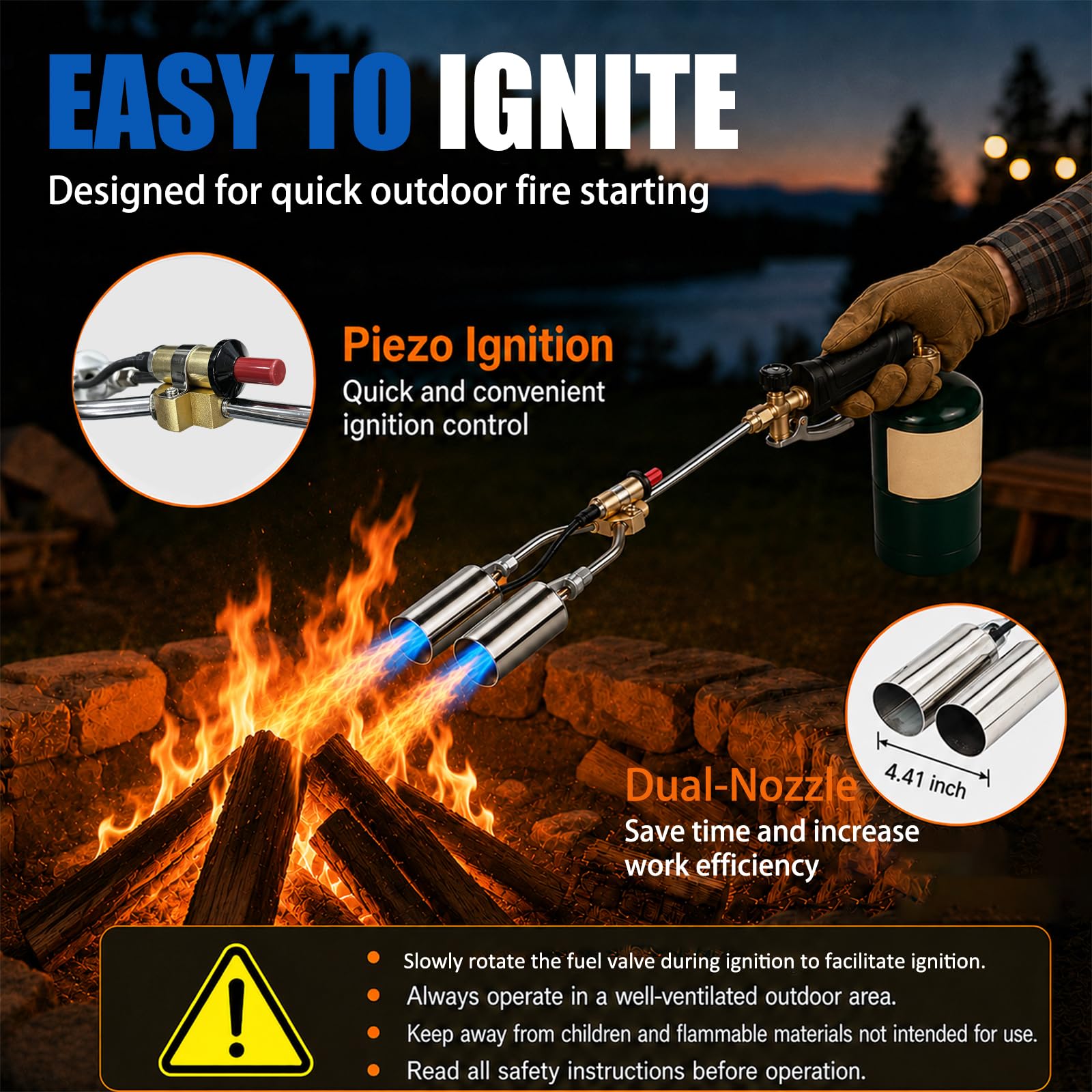 Brightpik trigger ignition handle for quick starts and safer operation
