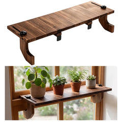 BrightRow front view of brown window plant shelf showing clean finish and benefit of added display space