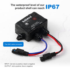 briidea SAE battery connector closeup enabling quick, secure battery hookup
