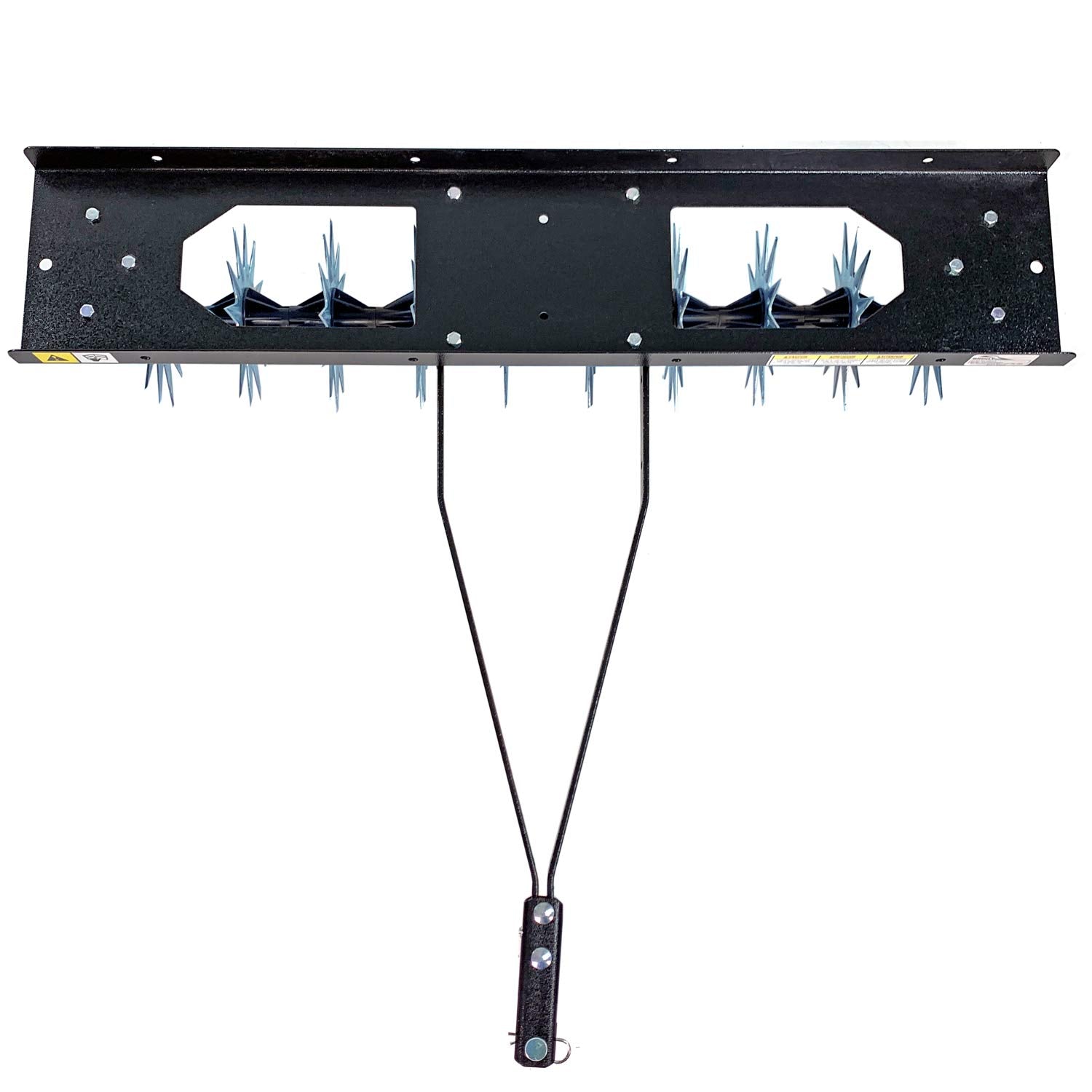 Brinly side view highlighting solid 5/8-inch axle and reinforced steel frame for longevity