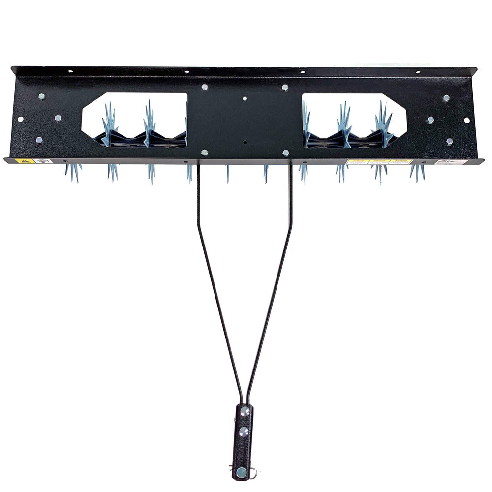 Brinly side view highlighting solid 5/8-inch axle and reinforced steel frame for longevity
