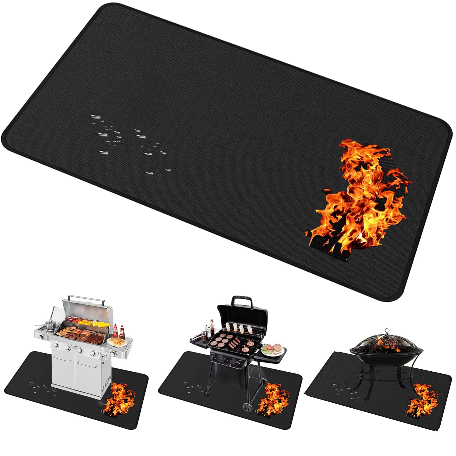 Brinman front view of 65x40 mat protecting deck from spills and embers