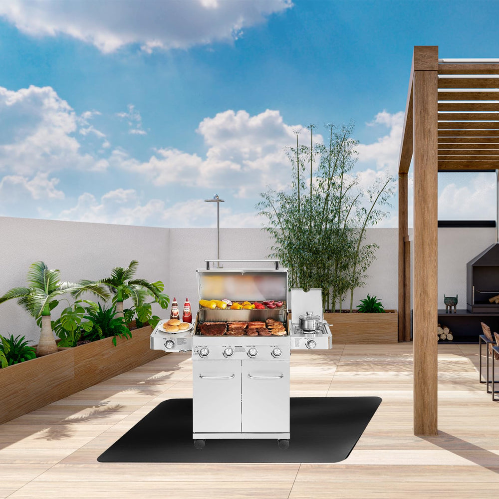 Brinman lifestyle patio scene protecting wood deck during cookout