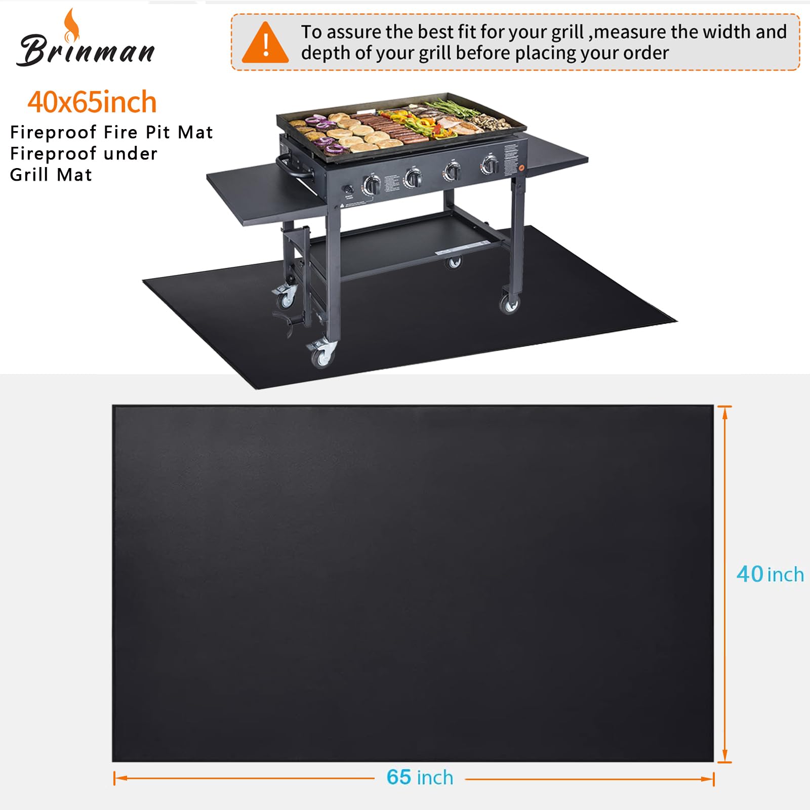 Brinman mat under charcoal grill catching ash and grease for safety
