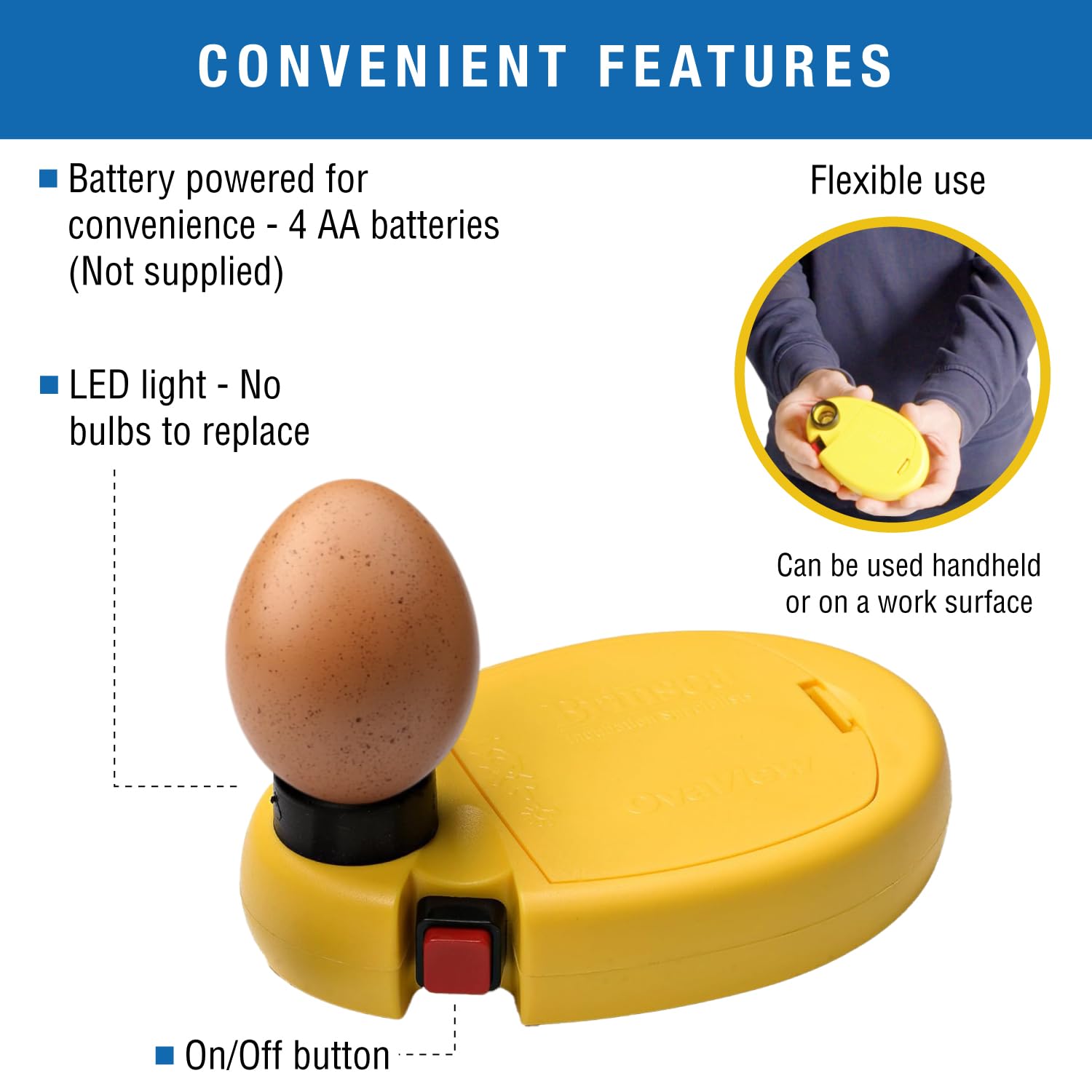 Brinsea OvaView LED array close-up displaying bright cool light for safer candling