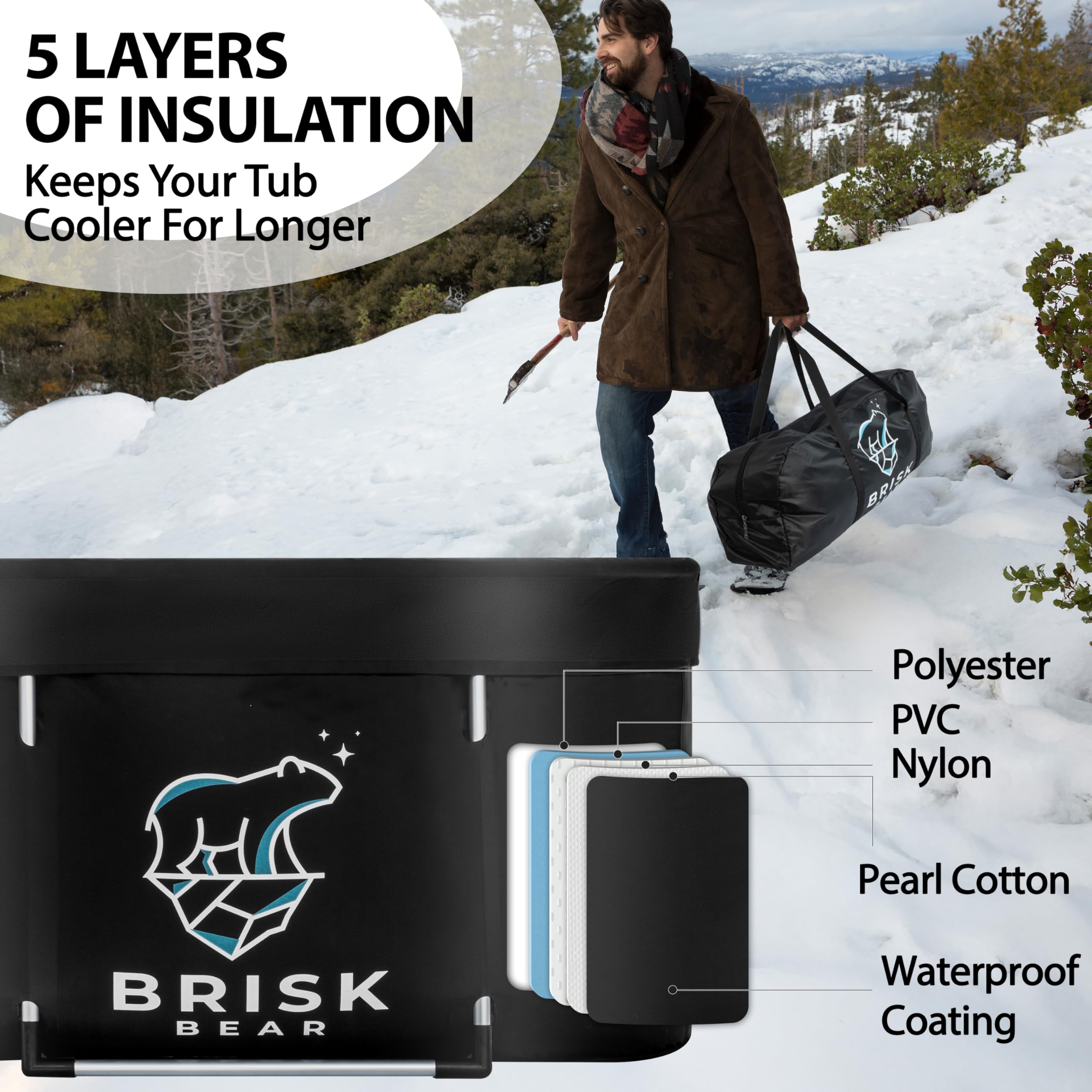 Brisk Bear with athlete to show scale and spacious full-body immersion