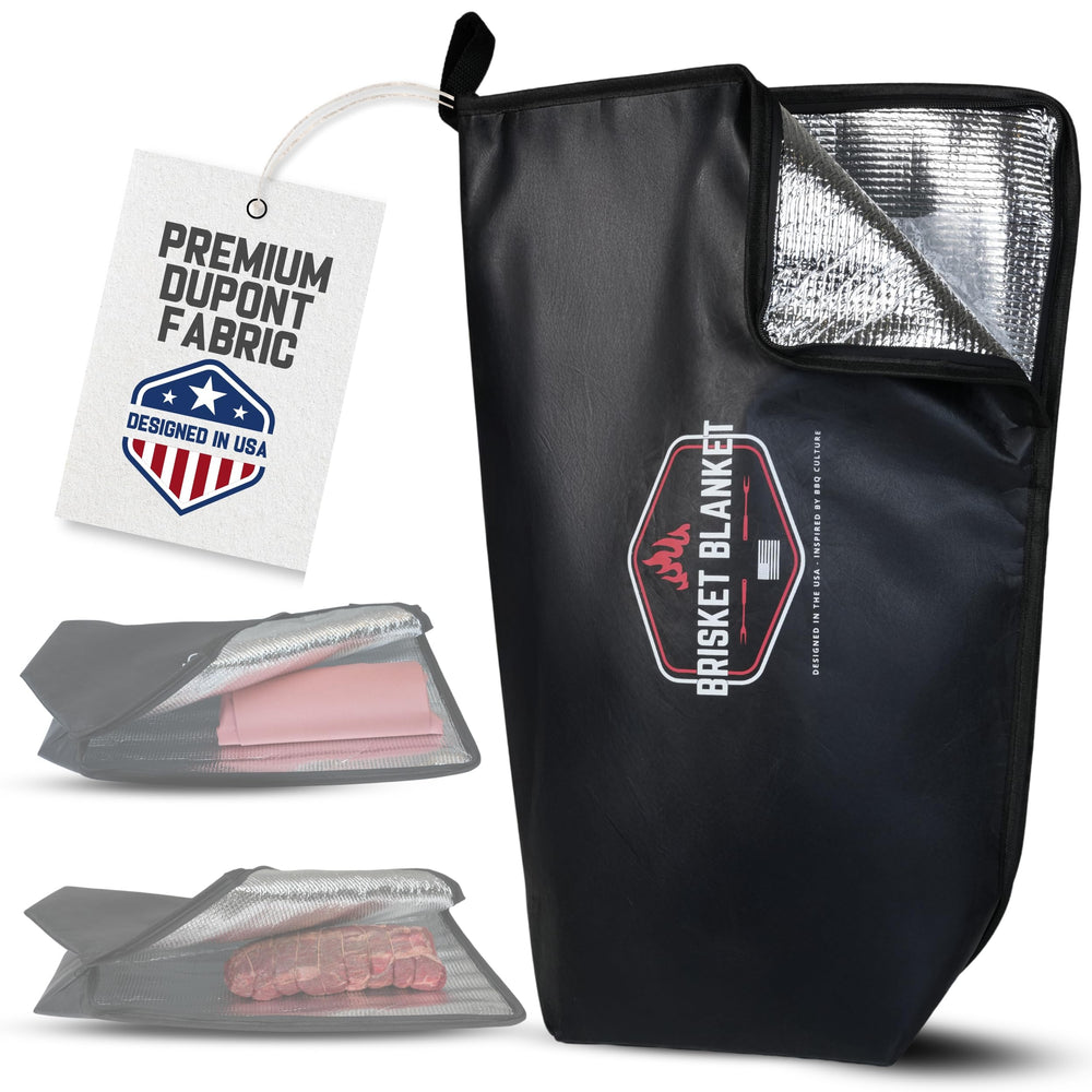 Brisket Blanket front view showing logo and heavy-duty construction benefit