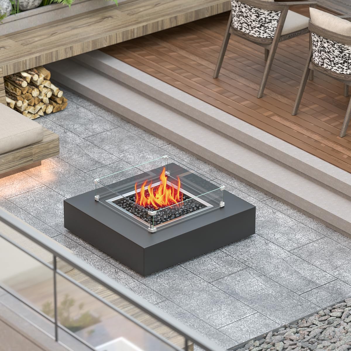 BriSunshine in an evening patio setting illustrating safer entertaining and consistent flame ambiance