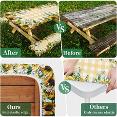 Britown bench cover on wooden bench protecting against splinters and dirt for comfort