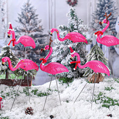 Briwooody close-up of a Christmas scarf on flamingo showing bright pattern and holiday accent