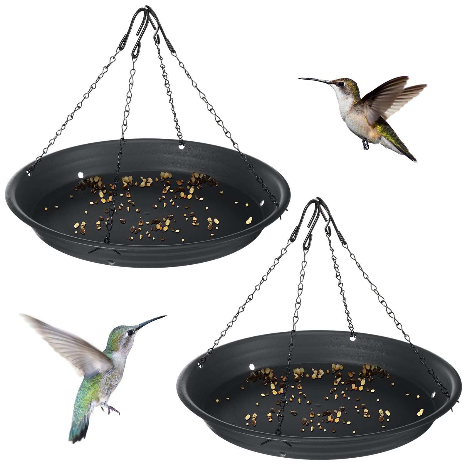 Briwooody front view of black hanging tray showing full platform and rim for tidier yards