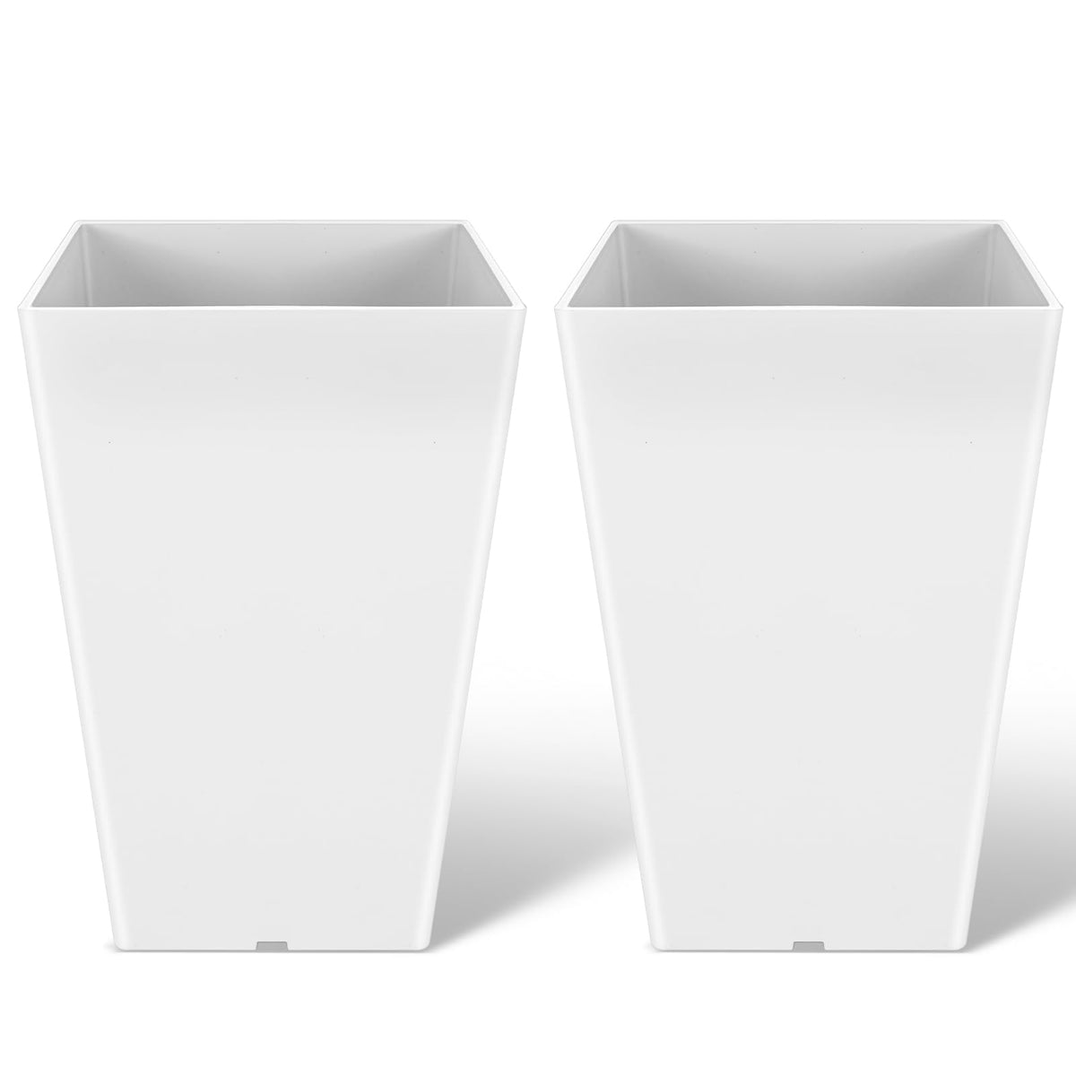 Briwooody front view of two white tapered planters showing modern curb appeal
