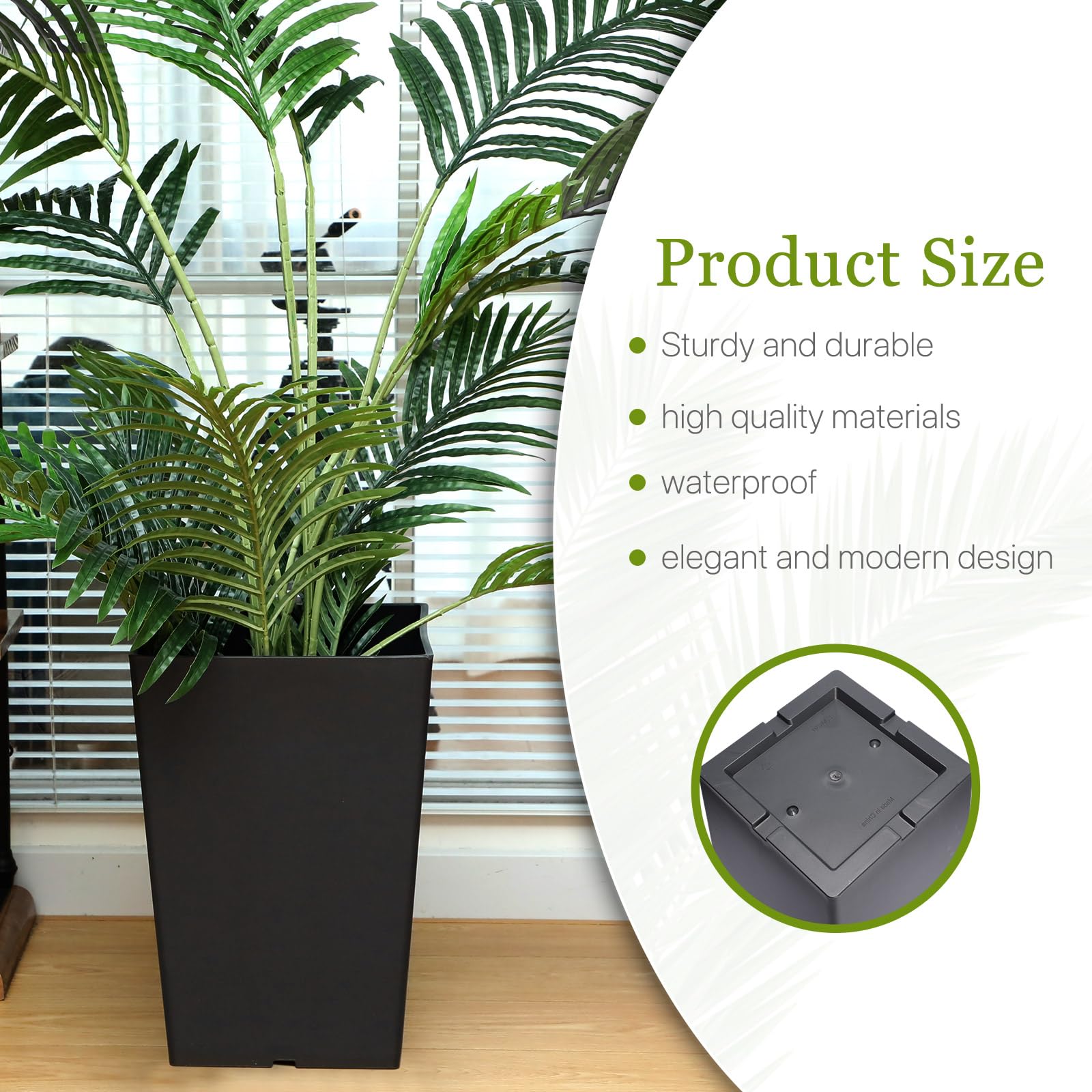 Briwooody planter beside chair showing scale and easy repositioning benefit