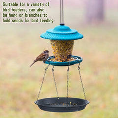 Briwooody tray installed under hanging feeder catching spilled seed and hulls