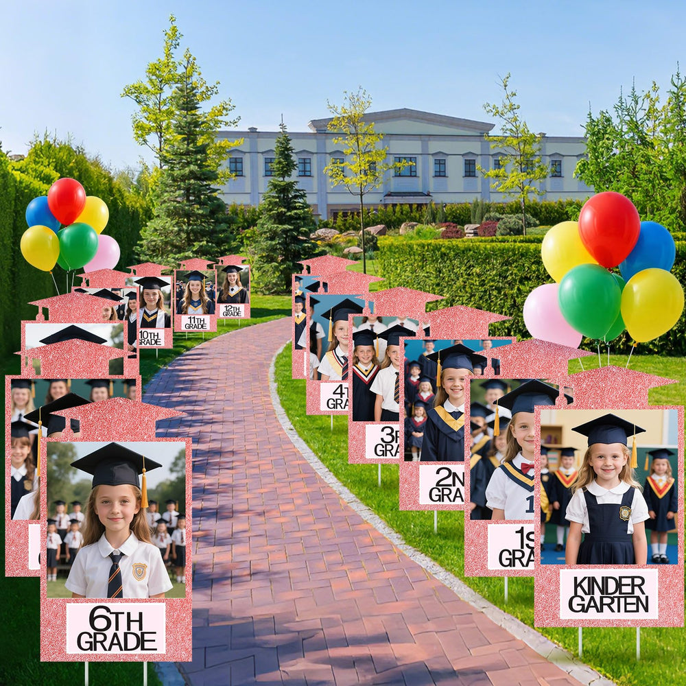 Briwooody yard display along driveway creating a celebratory photo path for guests