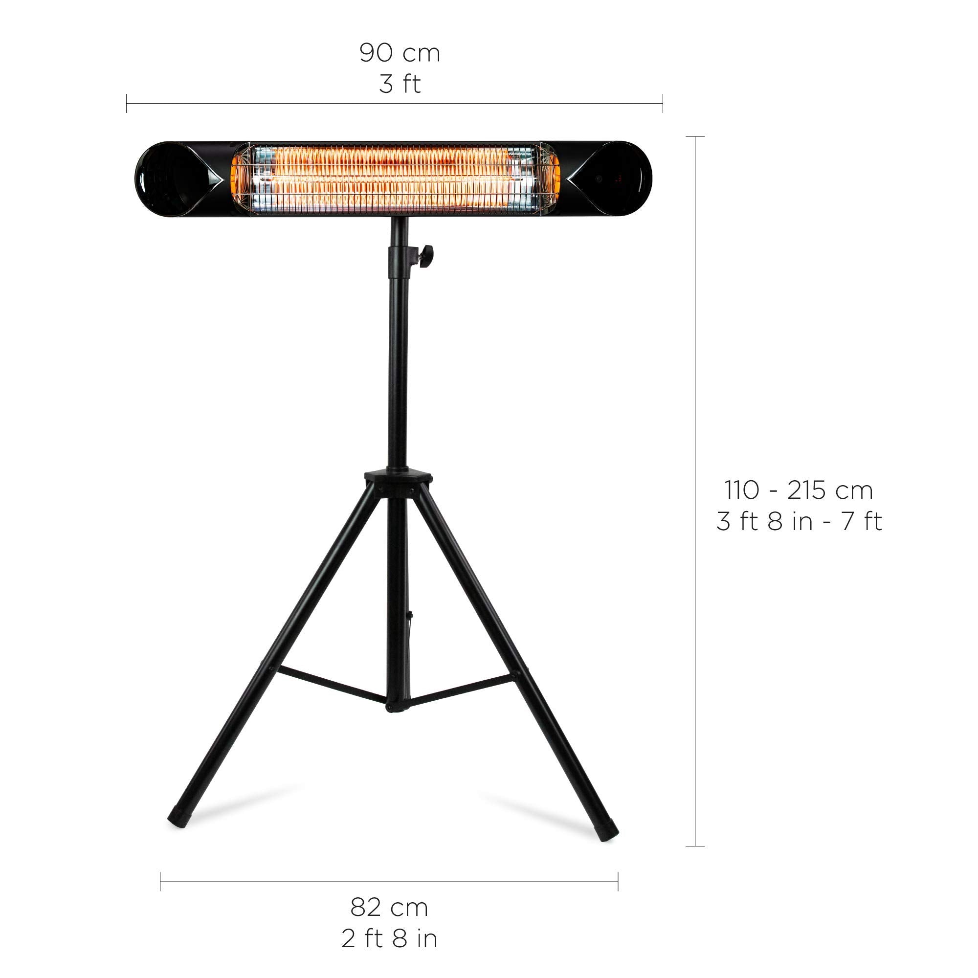 Briza on tripod stand heating a patio, offering portable warmth where needed