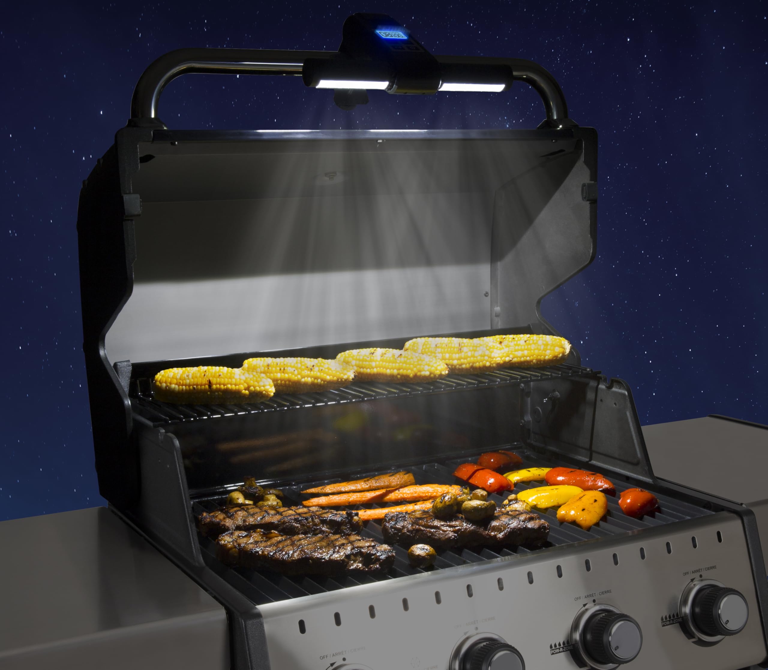 Broil King timer attached to grill with visible countdown aiding consistent flips