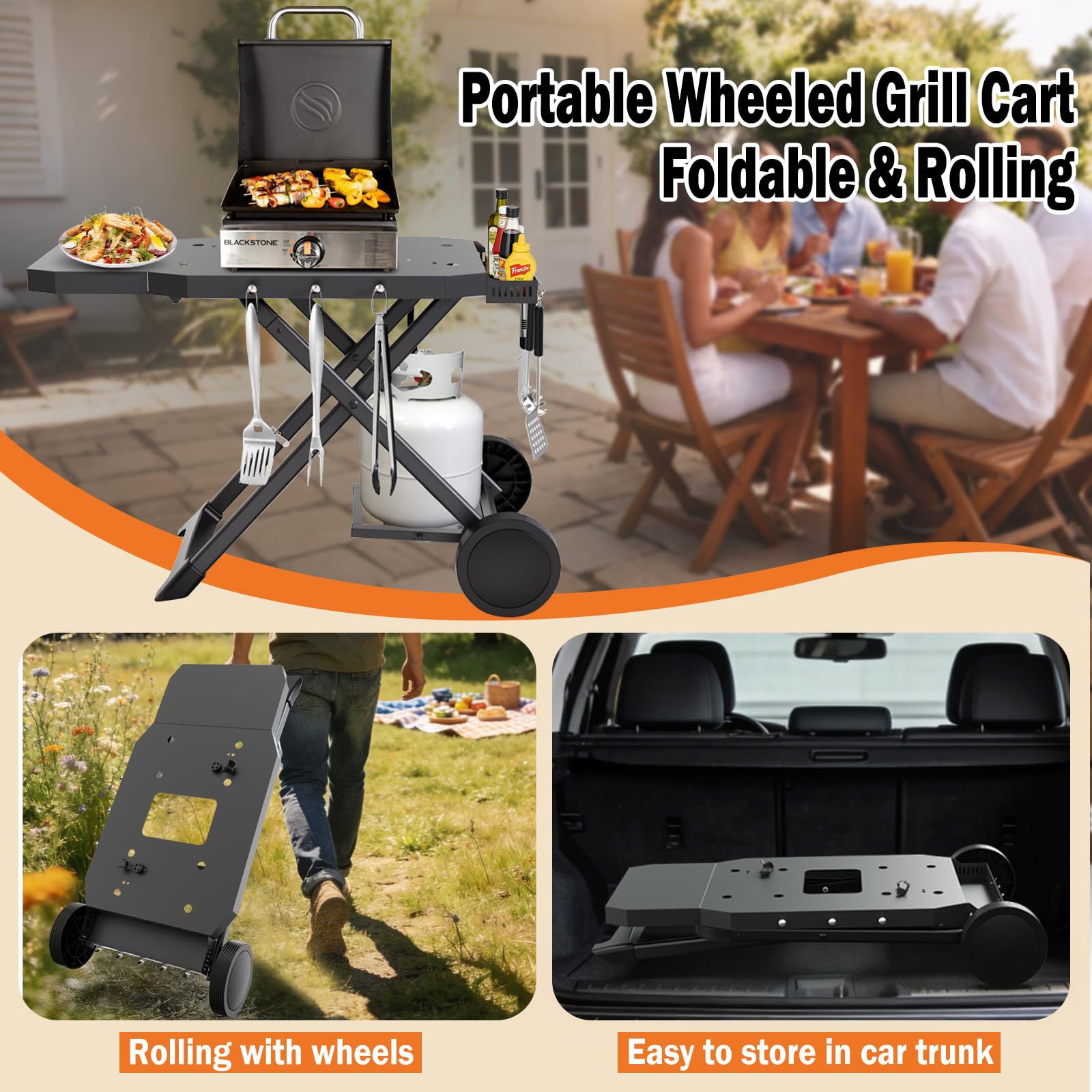Broil-X foldable propane cylinder holder keeping tank secure and out of the way