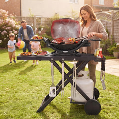 Broil-X large wheels and folding hinge for easy transport and storage