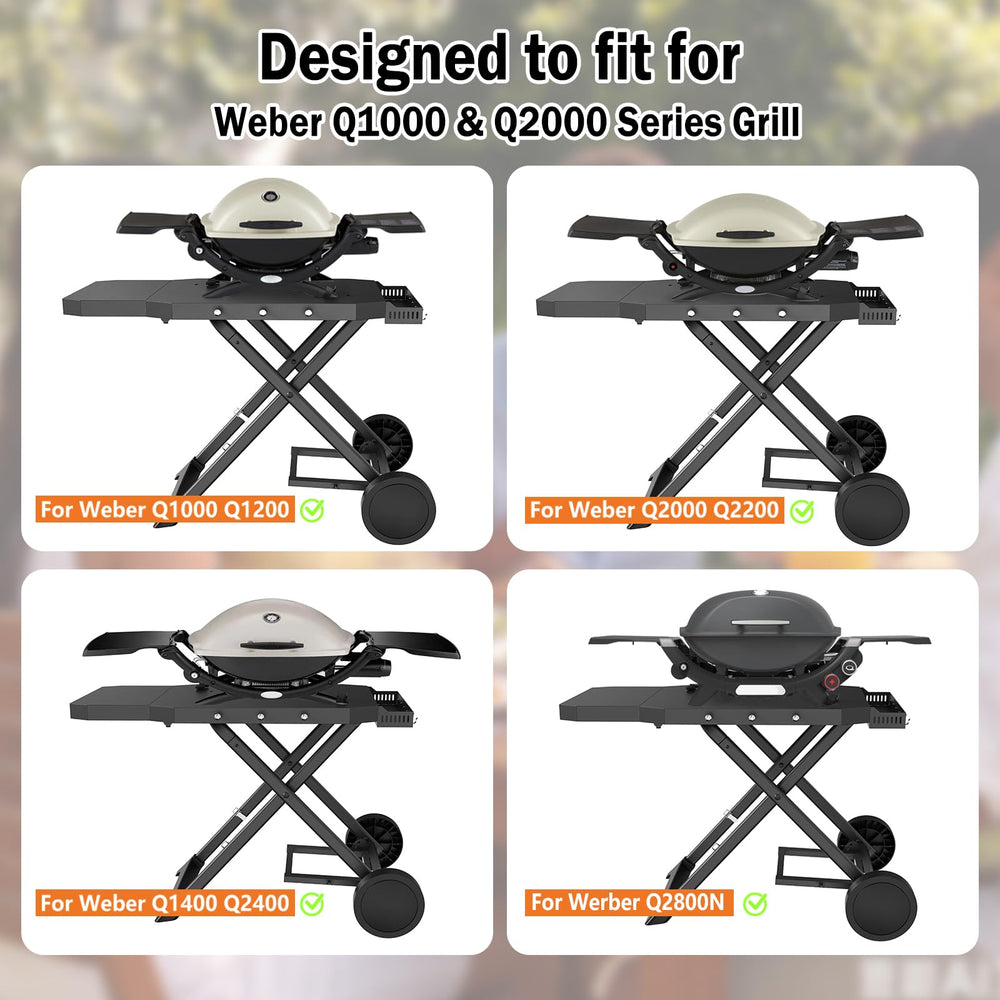 Broil-X wheels and X-frame close detail showing easy mobility and stable support