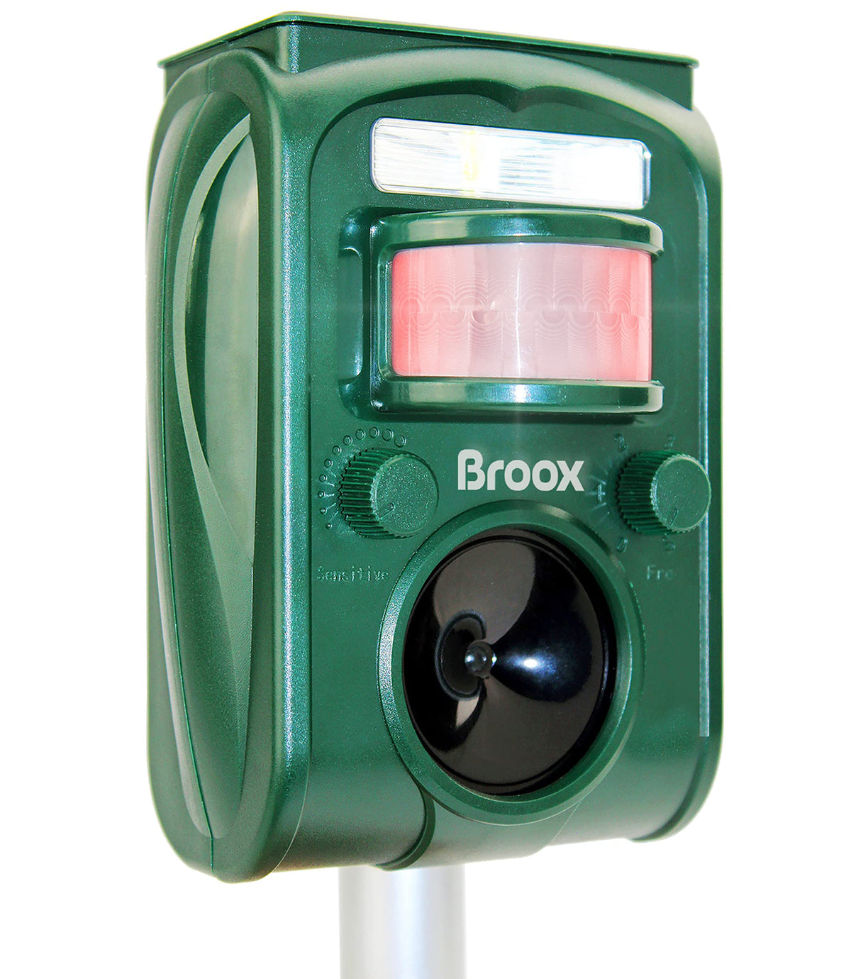 Broox front view showing sensors and speaker for clear pest protection