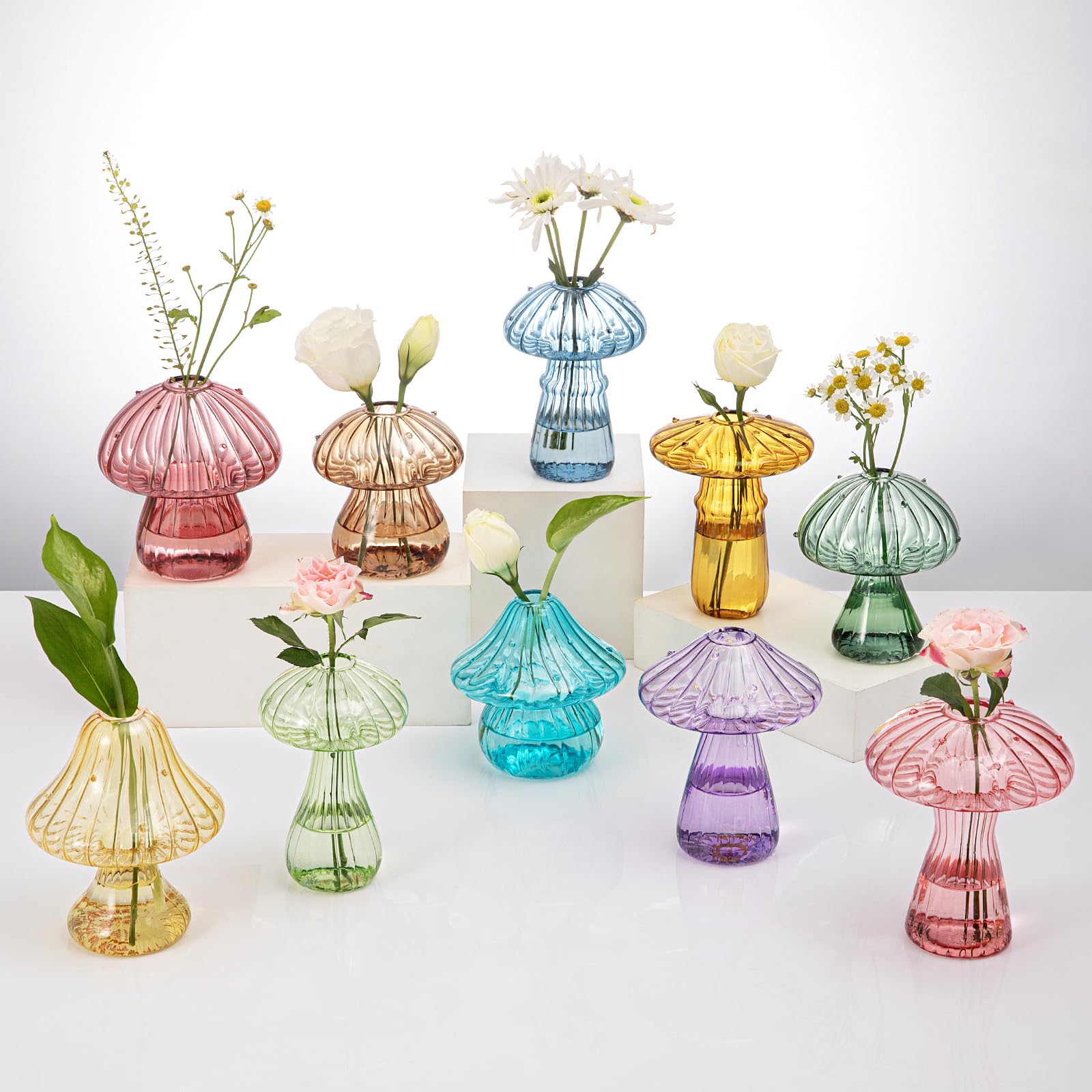 BROPGOD mushroom vase front view showing colorful design and stable base benefit