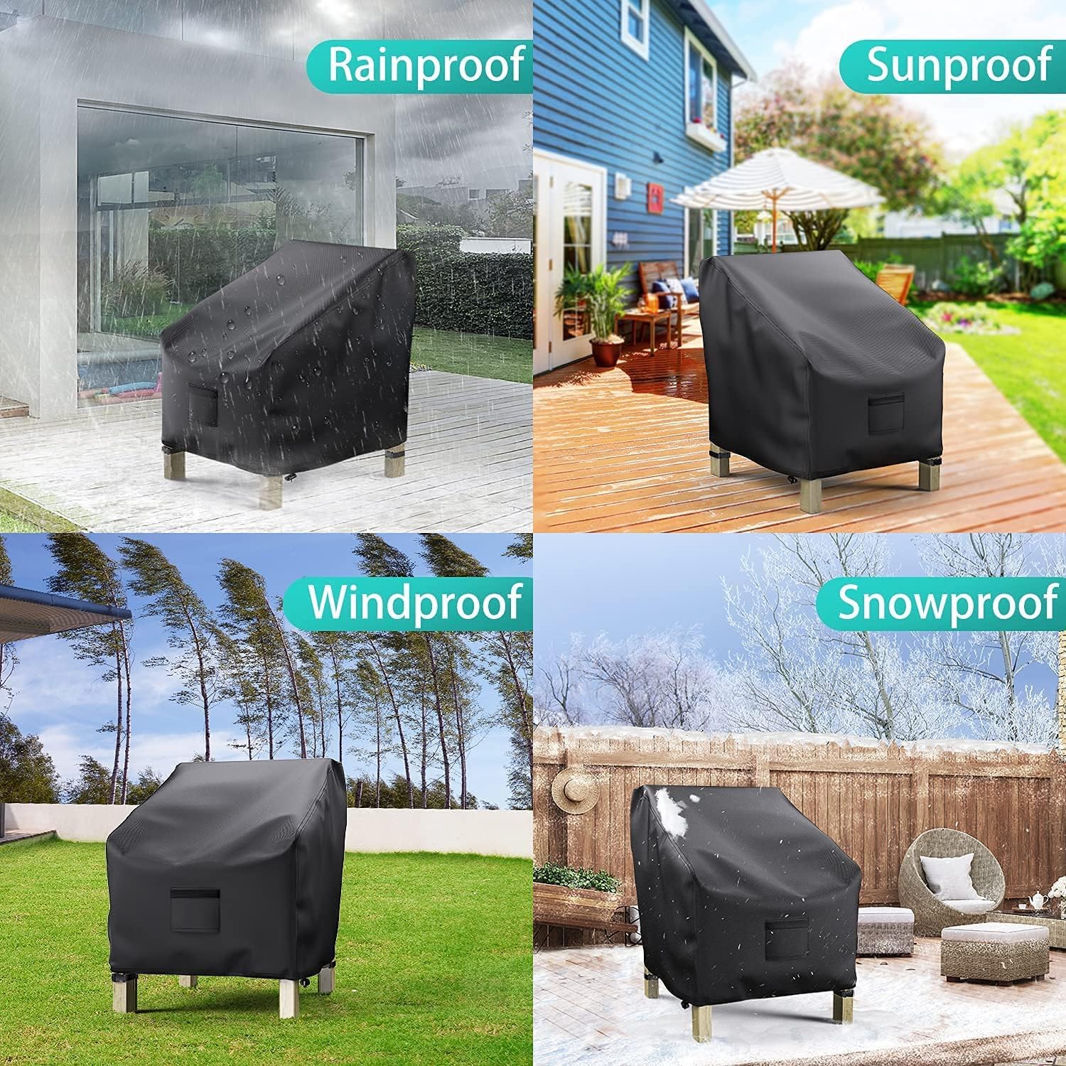 BROSYDA covers fitted on outdoor chairs demonstrating full protection