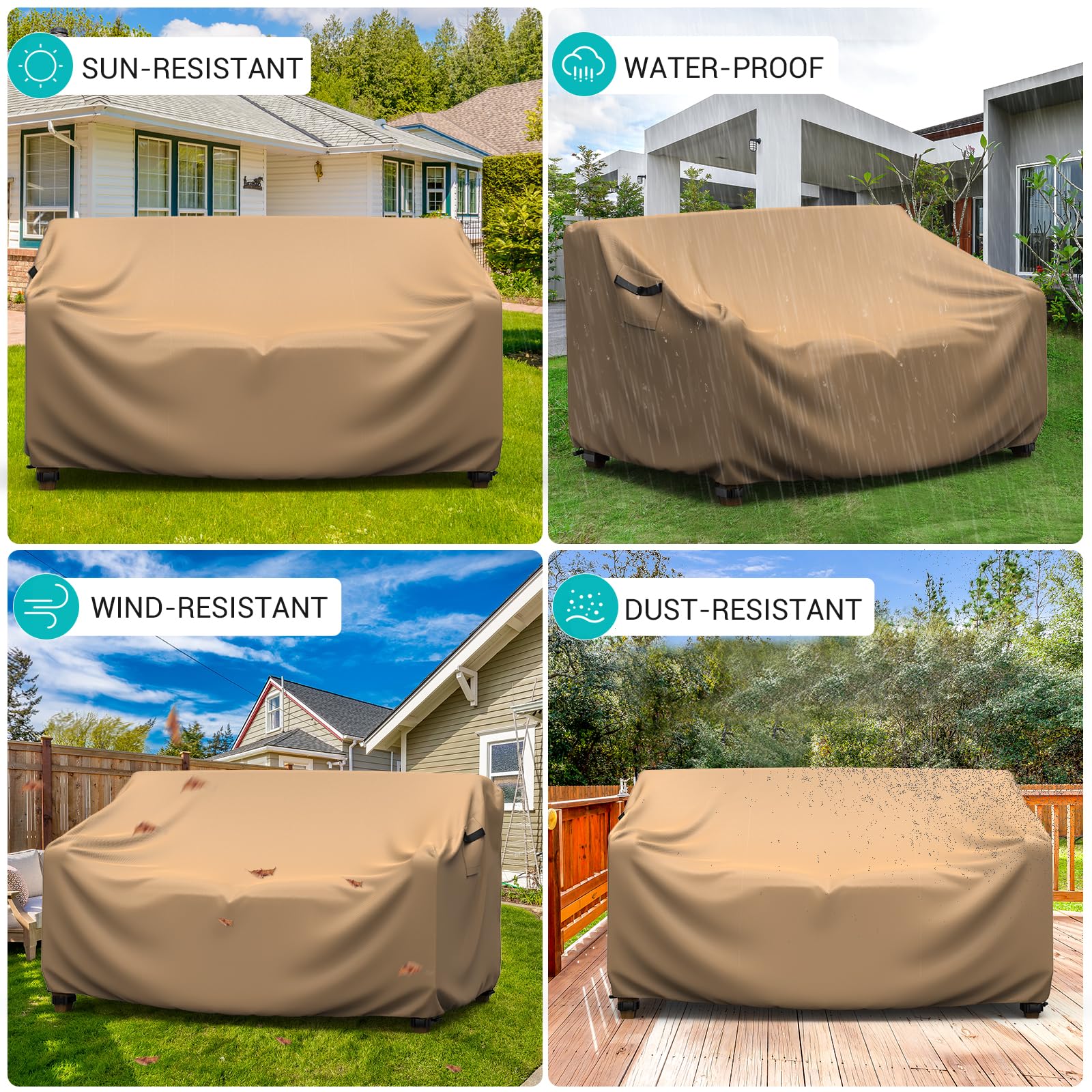 BROSYDA covered three-seat sofa on patio for all-season protection