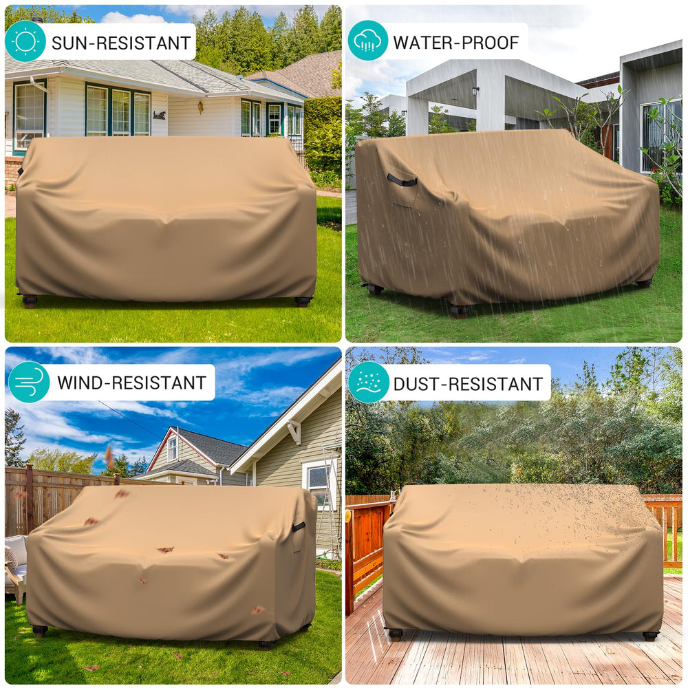 BROSYDA covered three-seat sofa on patio for all-season protection