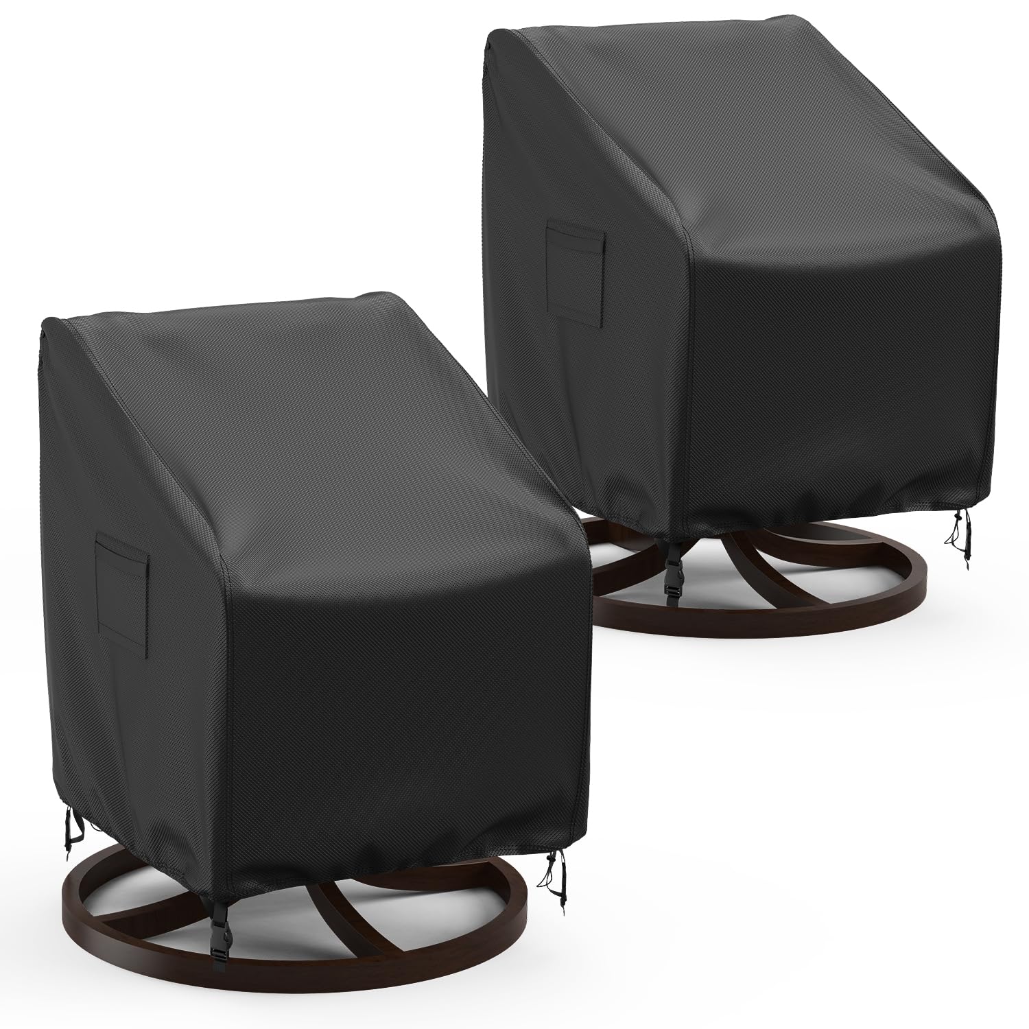 BROSYDA front view of two covered swivel patio chairs protecting furniture