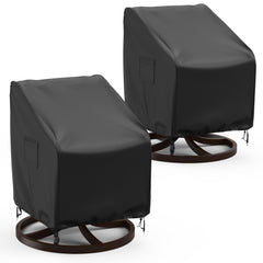 BROSYDA front view of two covered swivel patio chairs protecting furniture