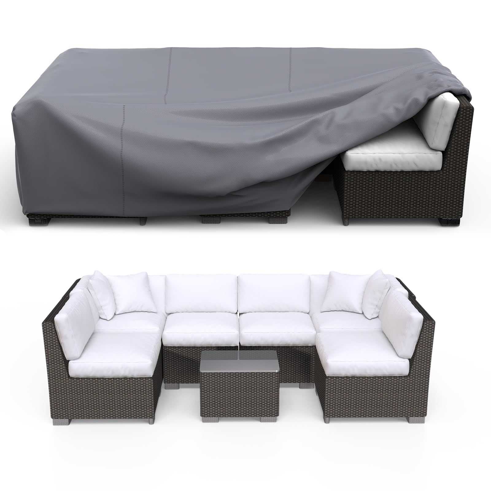BROSYDA front view of full cover on sectional shows full protection
