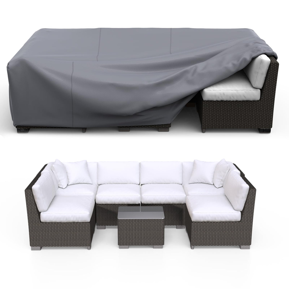 BROSYDA vista frontal de la funda protegiendo conjunto de patio, protección completa