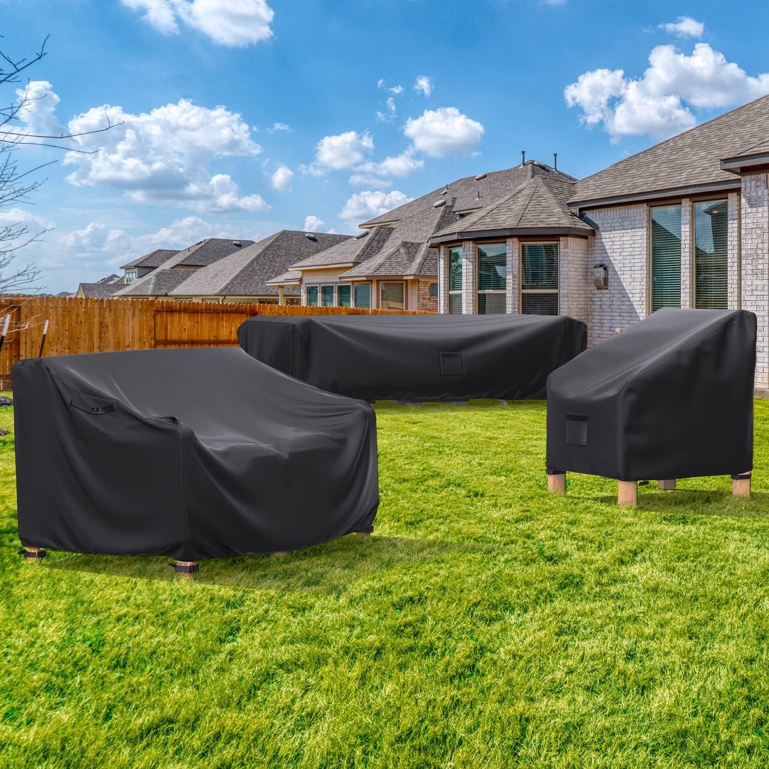 BROSYDA covered patio in backyard lifestyle scene showing year-round protection