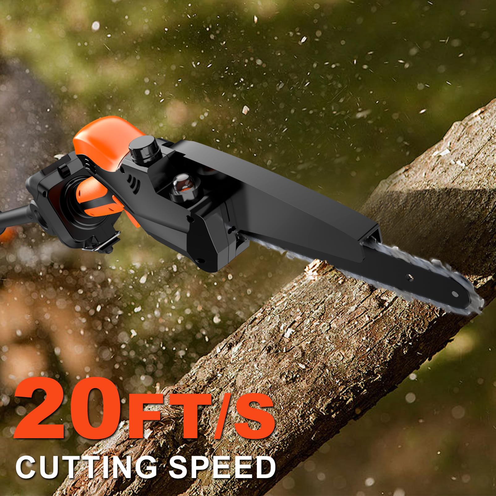 BROVR handheld mini chainsaw cutting a small branch for precision pruning