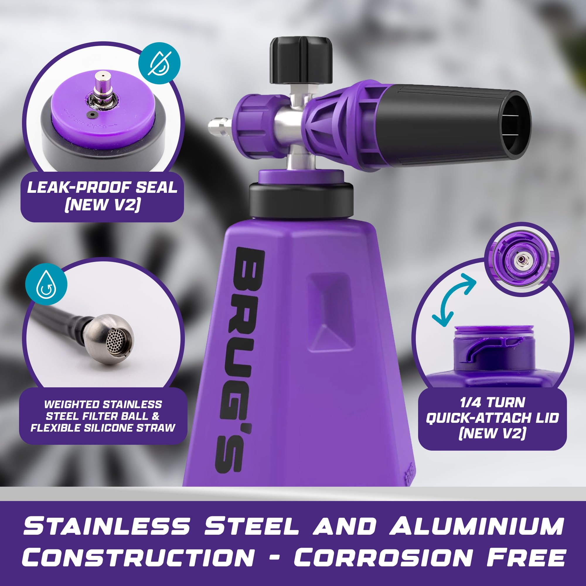 Brug's showing wide-neck bottle for easy filling and spill-free soap refills