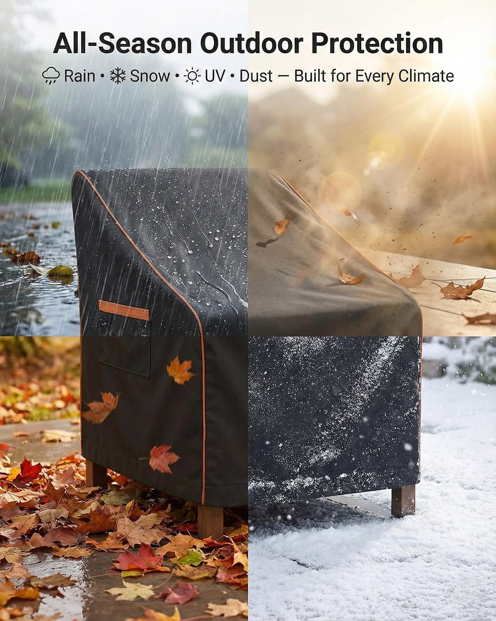 BRUXOLAY evening lifestyle setting protecting furniture from elements and dust
