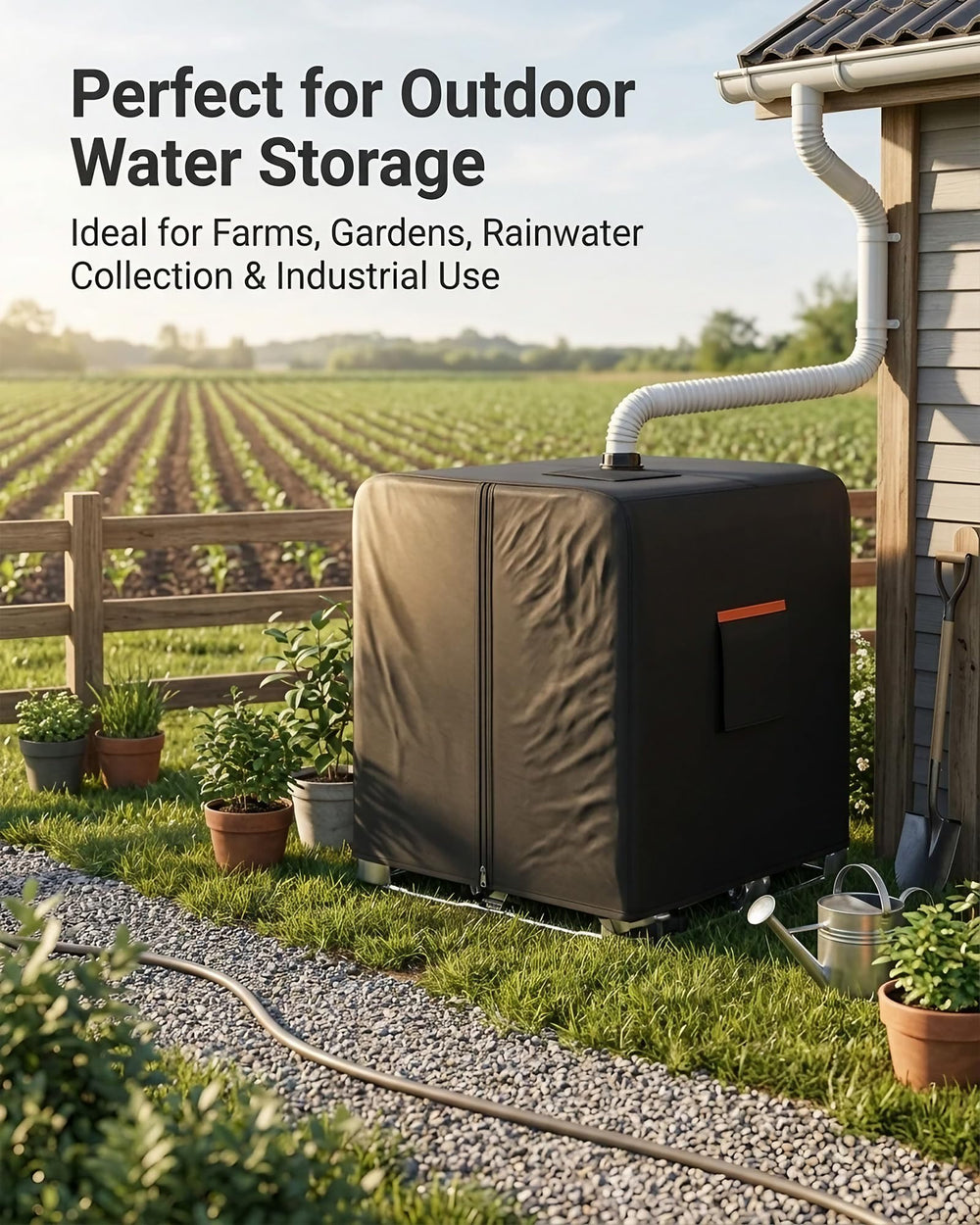 BRUXOLAY cover shown next to gallon markings to demonstrate fit for standard 1000L tanks