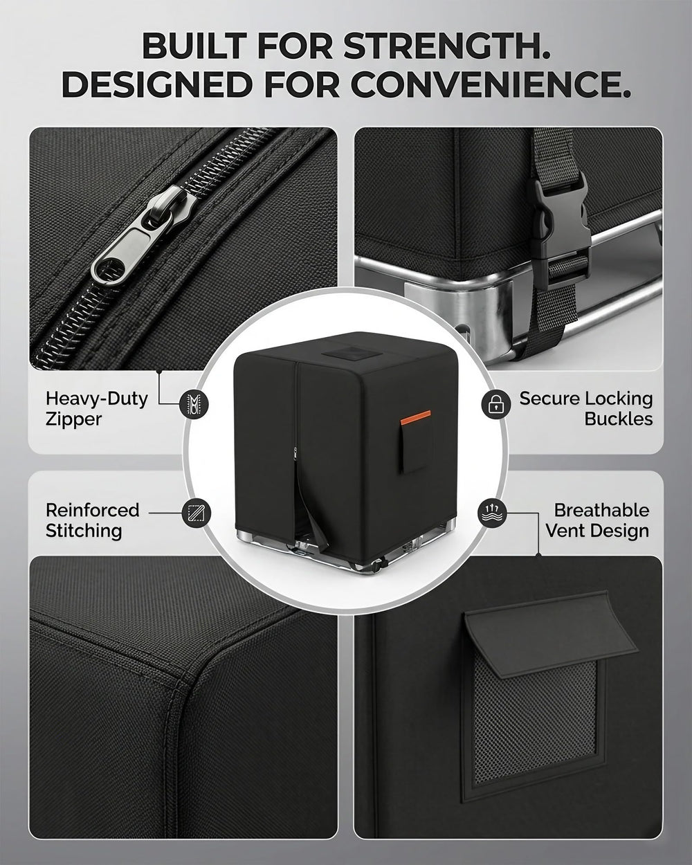 BRUXOLAY side profile of cover fitted on a 275–330 gallon tote illustrating snug fit