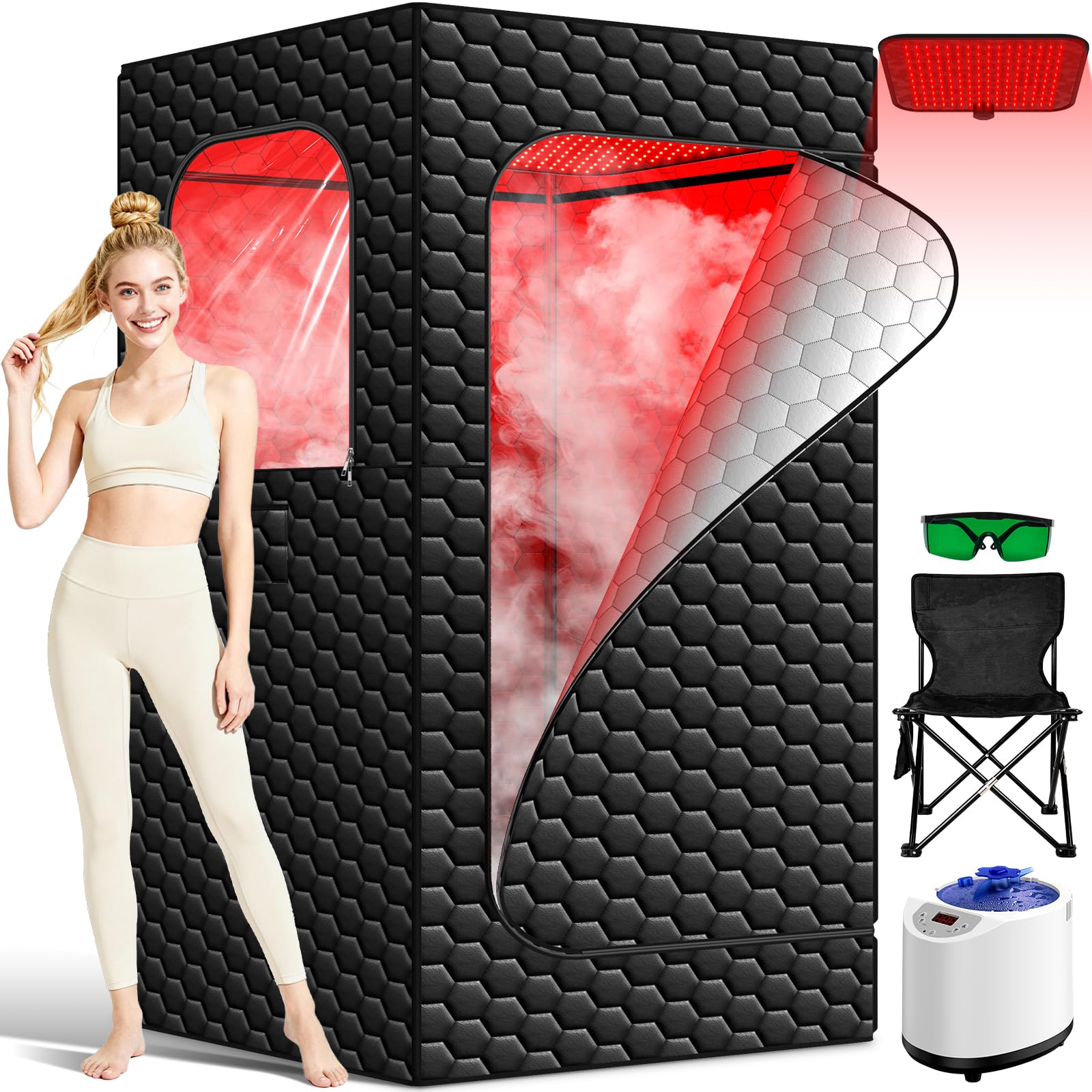 bsdonte front view of portable sauna tent showing compact footprint and entry - convenient home spa