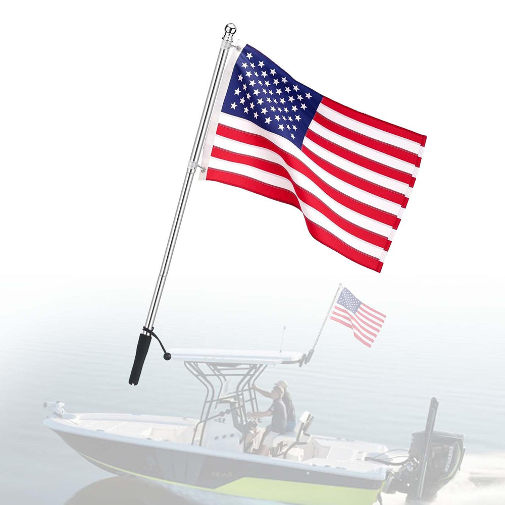 BSET MATEL flag pole front view showing full kit and sturdy build benefit