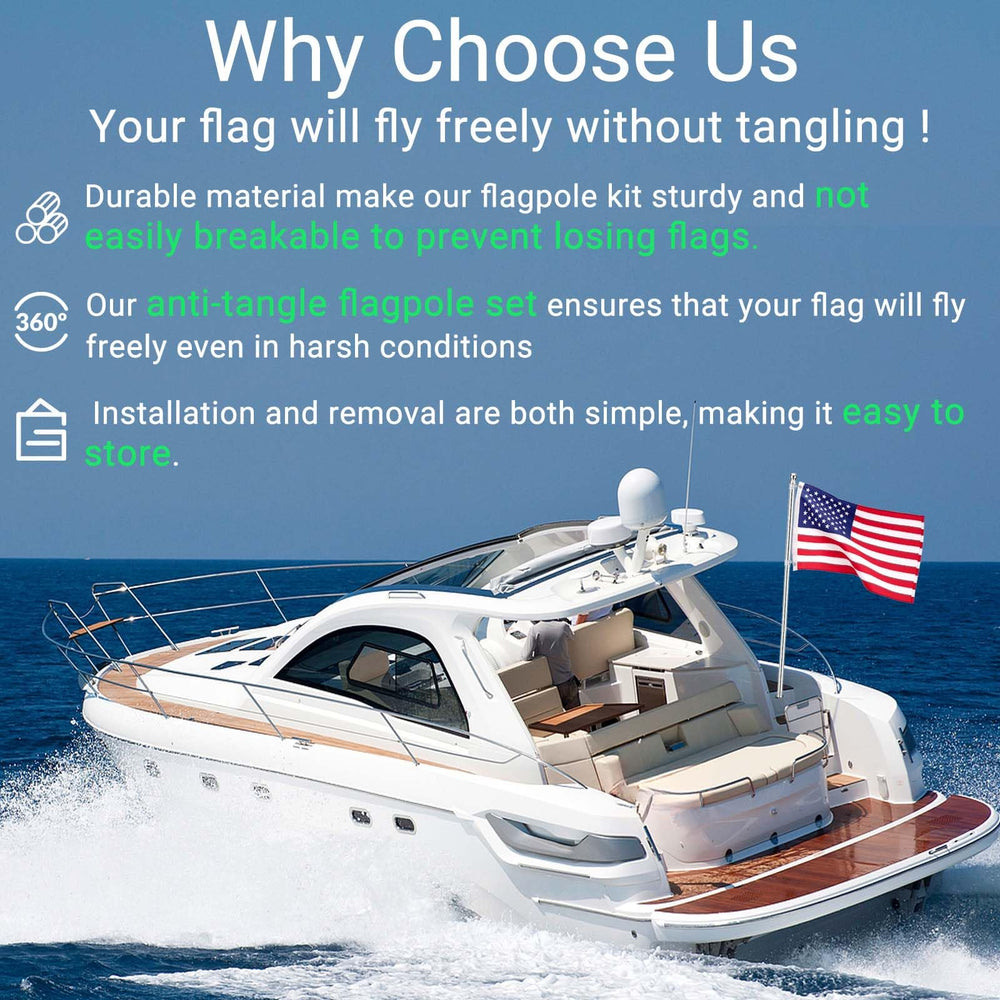 BSET MATEL pole flying flag on yacht showing clear visibility and durability benefit