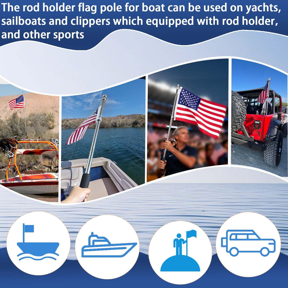 BSET MATEL pole mounted in rod holder with American flag showing easy installation benefit