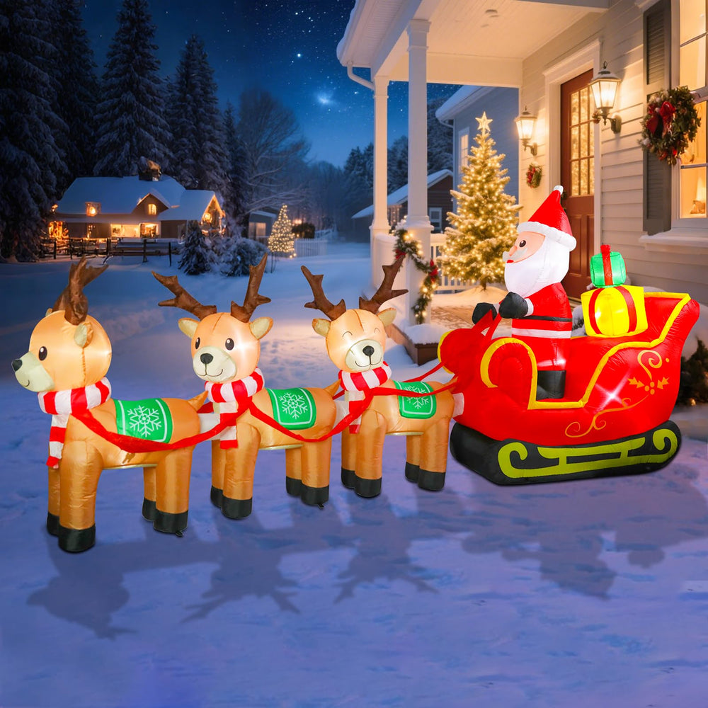 Bshine front view of 12ft Santa on sleigh showing full festive display benefit