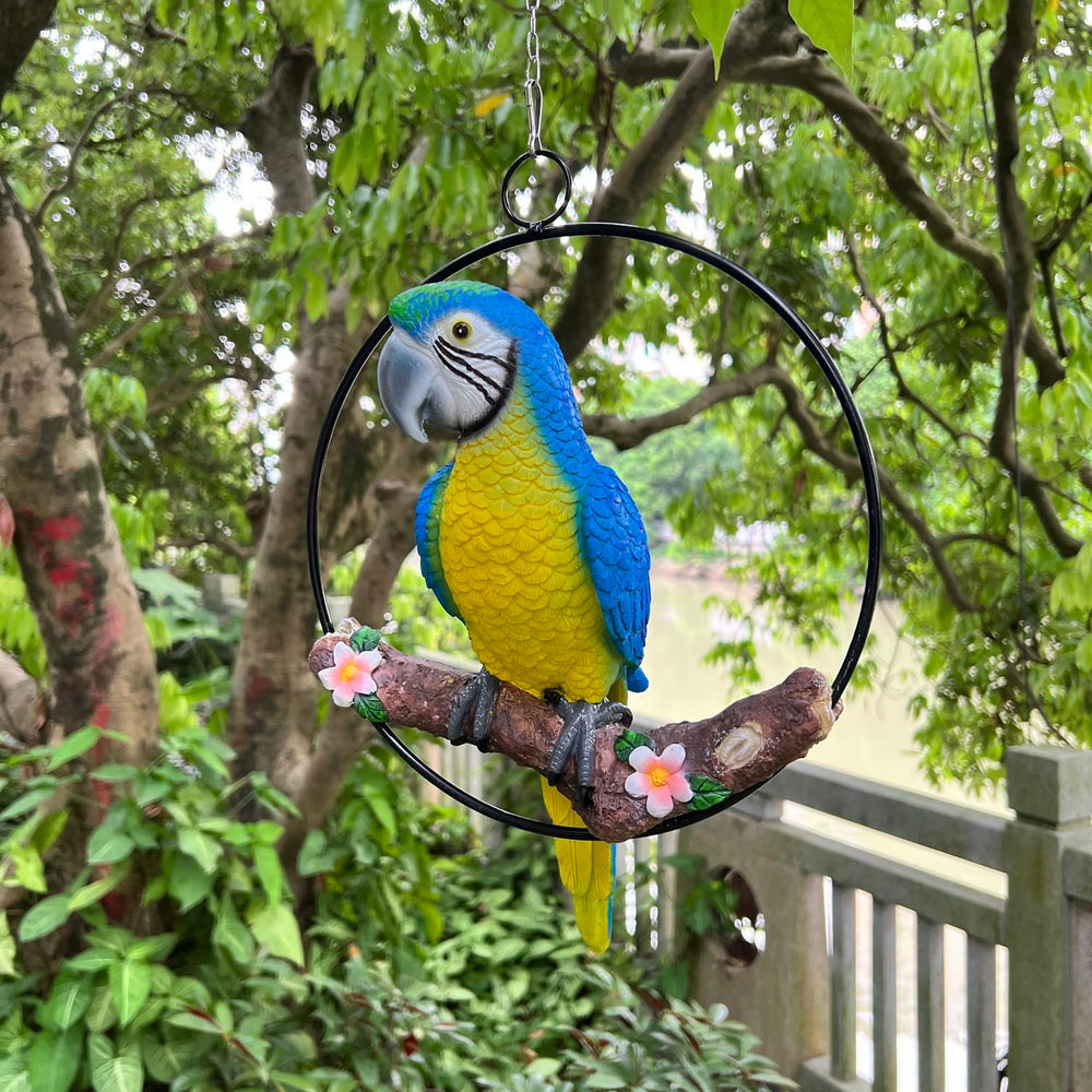 BSIRZAM front view of hanging scarlet macaw showing vibrant colors and instant curb appeal