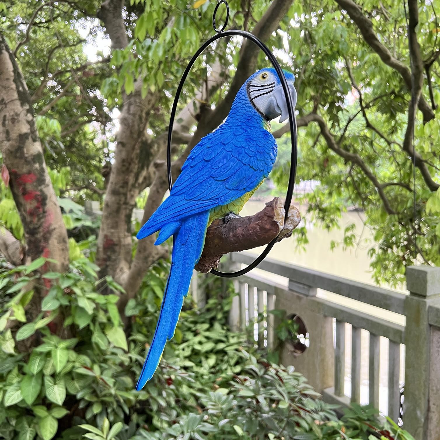 BSIRZAM parrot beside chair to show scale and easy fit for porches or sunrooms