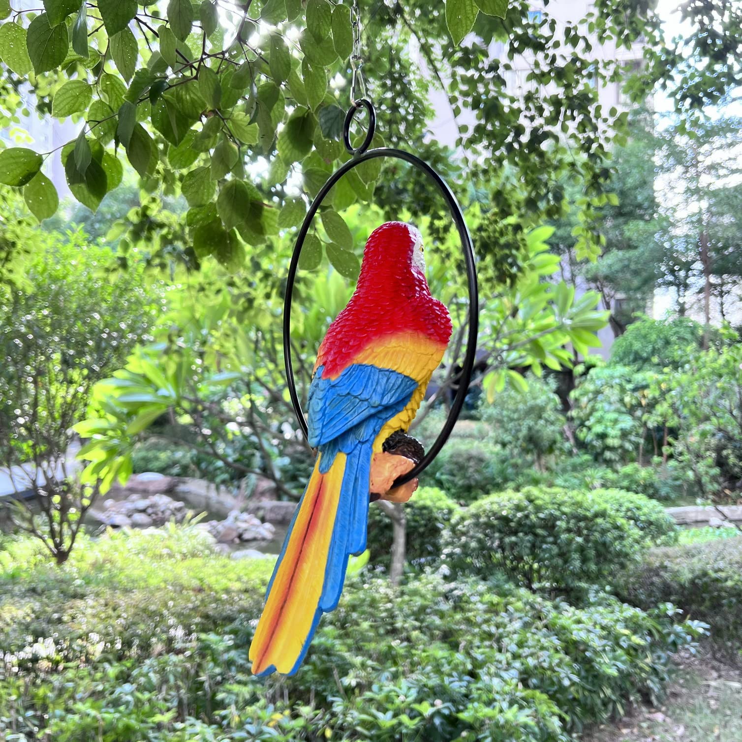 BSIRZAM parrot beside chair showing scale and installation ease